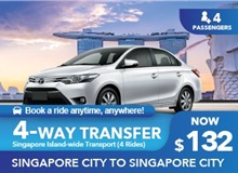 $132 Singapore Islandwide Transfer 4 WAY - 4 Rides (4 Seater) (Online)