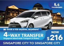 $216 Singapore Islandwide Transfer 4 WAY - 4 Rides (6 Seater) (Online)