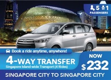 $232 Singapore Islandwide Transfer 4 WAY - 4 Rides (6 Seater FAMILY) (Online)