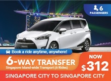 $312 Singapore Islandwide Transfer 6 WAY - 6 Rides (6 Seater) (Online)