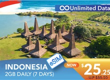 INDONESIA 7 DAYS E-SIM UNLIMITED DATA 2GB HIGH SPEED DAILY