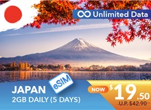 JAPAN 5 DAYS E-SIM UNLIMITED DATA 2GB HIGH SPEED DAILY