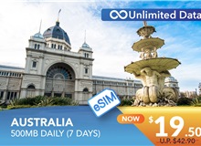 AUSTRALIA 7 DAYS E-SIM UNLIMITED DATA 500MB HIGH SPEED DAILY