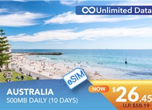 AUSTRALIA 10 DAYS E-SIM UNLIMITED DATA 500MB HIGH SPEED DAILY