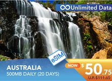 AUSTRALIA 20 DAYS E-SIM UNLIMITED DATA 500MB HIGH SPEED DAILY