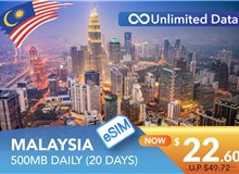 MALAYSIA 20 DAYS E-SIM UNLIMITED DATA 500MB HIGH SPEED DAILY