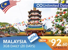 MALAYSIA 20 DAYS E-SIM UNLIMITED DATA 3GB HIGH SPEED DAILY