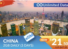 CHINA 3 DAYS E-SIM UNLIMITED DATA 2GB HIGH SPEED DAILY