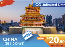 CHINA 10 DAYS E-SIM UNLIMITED DATA 1GB HIGH SPEED