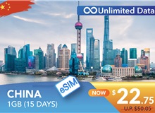 CHINA 15 DAYS E-SIM UNLIMITED DATA 1GB HIGH SPEED