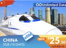 CHINA 10 DAYS E-SIM UNLIMITED DATA 5GB HIGH SPEED