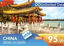 CHINA 10 DAYS E-SIM UNLIMITED DATA 20GB HIGH SPEED