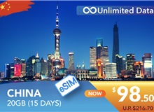 CHINA 15 DAYS E-SIM UNLIMITED DATA 20GB HIGH SPEED