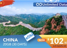 CHINA 30 DAYS E-SIM UNLIMITED DATA 20GB HIGH SPEED