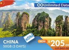 CHINA 3 DAYS E-SIM UNLIMITED DATA 50GB HIGH SPEED