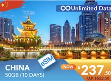 CHINA 10 DAYS E-SIM UNLIMITED DATA 50GB HIGH SPEED