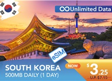 SOUTH KOREA 1 DAY E-SIM UNLIMITED DATA 500MB HIGH SPEED DAILY