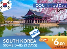 SOUTH KOREA 3 DAYS E-SIM UNLIMITED DATA 500MB HIGH SPEED DAILY