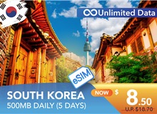 SOUTH KOREA 5 DAYS E-SIM UNLIMITED DATA 500MB HIGH SPEED DAILY