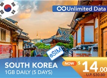 SOUTH KOREA 5 DAYS E-SIM UNLIMITED DATA 1GB HIGH SPEED DAILY