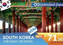 SOUTH KOREA 30 DAYS E-SIM UNLIMITED DATA 1GB HIGH SPEED DAILY