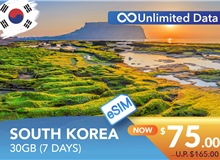 SOUTH KOREA 7 DAYS E-SIM UNLIMITED DATA 30GB HIGH SPEED