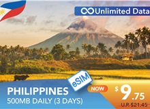 PHILIPPINES 3 DAYS E-SIM UNLIMITED DATA 500MB HIGH SPEED DAILY