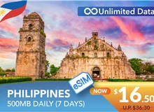 PHILIPPINES 7 DAYS E-SIM UNLIMITED DATA 500MB HIGH SPEED DAILY