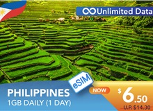 PHILIPPINES 1 DAY E-SIM UNLIMITED DATA 1GB HIGH SPEED DAILY