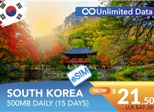 SOUTH KOREA 15 DAYS E-SIM UNLIMITED DATA 500MB HIGH SPEED DAILY