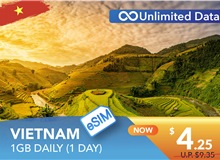 VIETNAM 1 DAY E-SIM UNLIMITED DATA 1GB HIGH SPEED DAILY