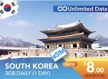 SOUTH KOREA 1 DAY E-SIM UNLIMITED DATA 3GB HIGH SPEED DAILY