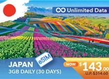 JAPAN 30 DAYS E-SIM UNLIMITED DATA 3GB HIGH SPEED DAILY