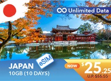 JAPAN 10 DAYS E-SIM UNLIMITED DATA 10GB HIGH SPEED