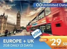 EUROPE + UK 3 DAYS E-SIM UNLIMITED DATA 2GB HIGH SPEED DAILY