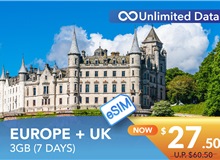 EUROPE + UK 7 DAYS E-SIM UNLIMITED DATA 3GB HIGH SPEED