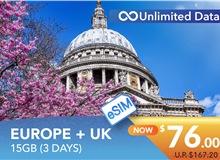 EUROPE + UK 3 DAYS E-SIM UNLIMITED DATA 15GB HIGH SPEED