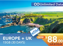 EUROPE + UK 30 DAYS E-SIM UNLIMITED DATA 15GB HIGH SPEED