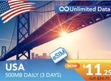 USA 3 DAYS E-SIM UNLIMITED DATA 500MB HIGH SPEED DAILY