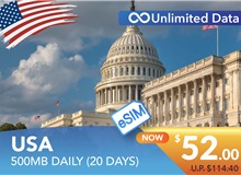 USA 20 DAYS E-SIM UNLIMITED DATA 500MB HIGH SPEED DAILY