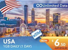 USA 1 DAY E-SIM UNLIMITED DATA 1GB HIGH SPEED DAILY