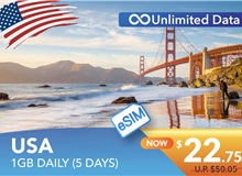 USA 5 DAYS E-SIM UNLIMITED DATA 1GB HIGH SPEED DAILY