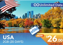 USA 20 DAYS E-SIM UNLIMITED DATA 2GB HIGH SPEED