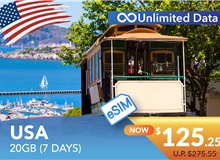 USA 7 DAYS E-SIM UNLIMITED DATA 20GB HIGH SPEED