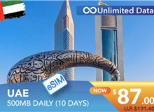 UNITED ARAB EMIRATES 10 DAYS E-SIM UNLIMITED DATA 500MB HIGH SPEED DAILY