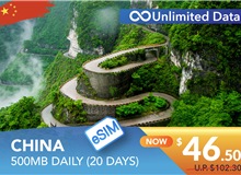 CHINA 20 DAYS E-SIM UNLIMITED DATA 500MB HIGH SPEED DAILY