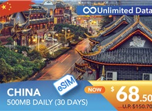 CHINA 30 DAYS E-SIM UNLIMITED DATA 500MB HIGH SPEED DAILY