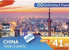 CHINA 3 DAYS E-SIM UNLIMITED DATA 10GB HIGH SPEED