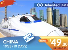 CHINA 10 DAYS E-SIM UNLIMITED DATA 10GB HIGH SPEED