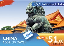 CHINA 15 DAYS E-SIM UNLIMITED DATA 10GB HIGH SPEED